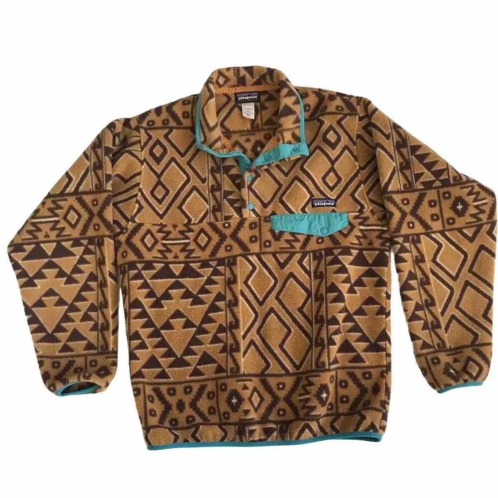Patagonia Synchilla Montana Siete Brown Bear Snap-T Fleece Pullover Mens S Vtg